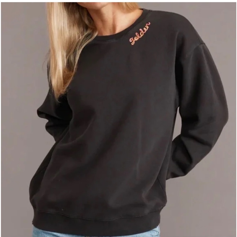 Marine layer Golden Embroidered Black Sweatshirt crewneck